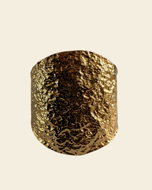 veta cuff textured bracelet bokdi Handcrafted in solid bronze and plated in 24K gold in ultra-limited series by Colombian artisans